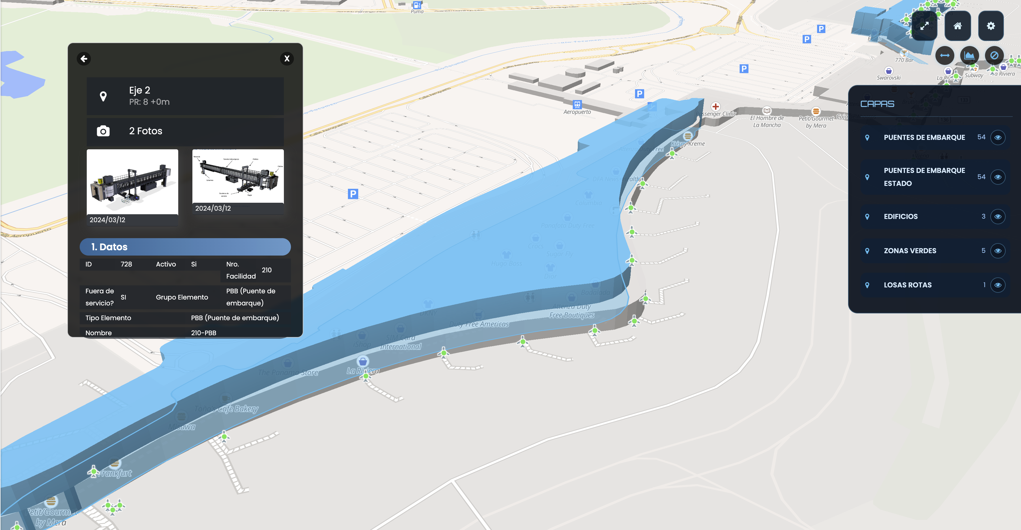 GALGO organiza terminales, puentes de embarque y evidencias de activos aeroportuarios sobre el mapa